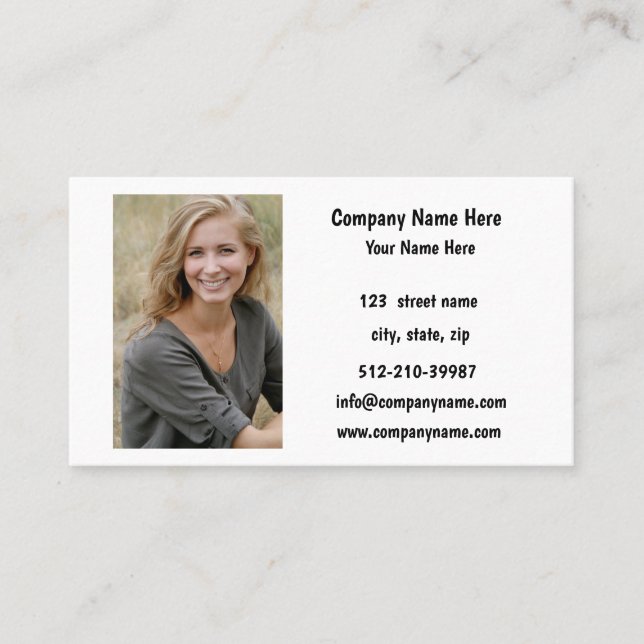 Company Logo, info & photo White Background on  Business Card (Front)