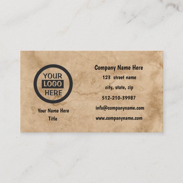 Company Logo & Information | Brown Background on  Business Card (Front)