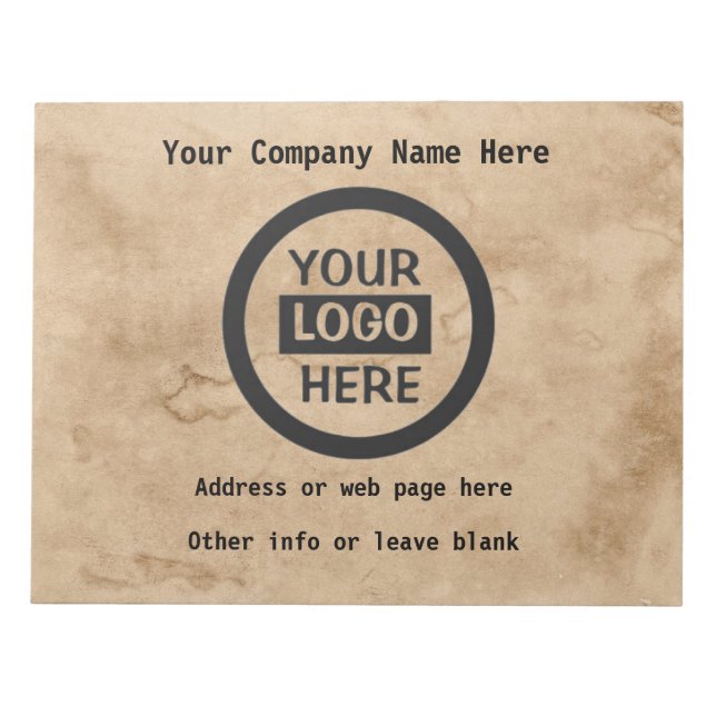 Company Logo & Information | Brown Background on  Notepad (Front)