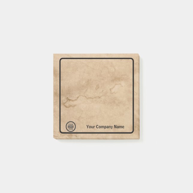 Company Logo & Information | Brown Background on  Post-it Notes (Front)