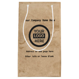 Company Logo & Information   Brown Background on  Small Gift Bag