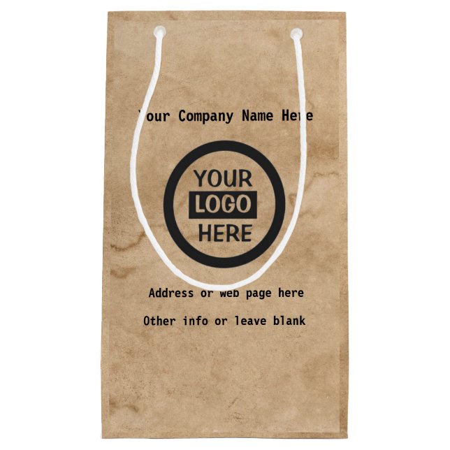 Company Logo & Information | Brown Background on  Small Gift Bag (Front)