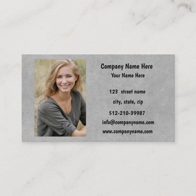Company Logo & Information | Grey Background on  Business Card (Front)