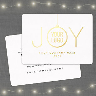 Company Logo JOY Christmas Ornament White Simple Foil Holiday Card