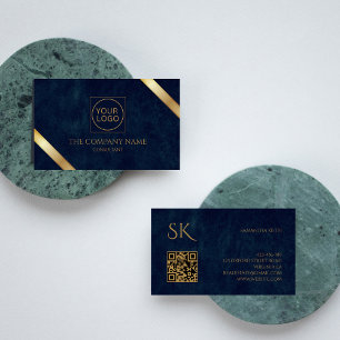 Company Logo Luxury Navy Blue Leather  Business Card