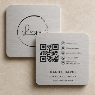 Company Logo Metallic QR Code Square Business Card