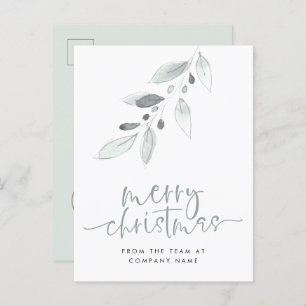 Company Logo Minimalist Leaves Merry Christmas Postcard