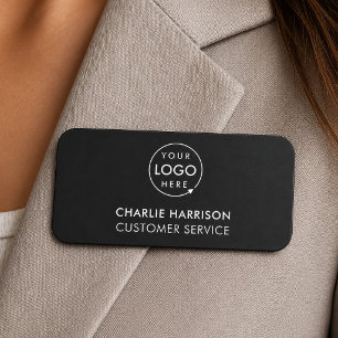 Company Logo Modern Black Employee Staff Name Tag