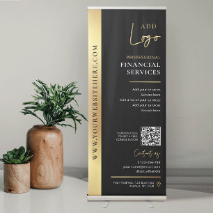 Company Logo Modern Black & Gold QR Code Marketing Retractable Banner