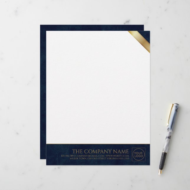 Company Logo Modern Navy Leather Letterhead (Front/Back In Situ)