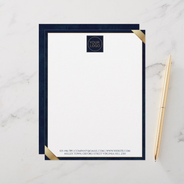 Company Logo Modern Navy Leather Letterhead (Front/Back In Situ)