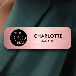 Company Logo Modern Rose Gold Employee  Name Tag