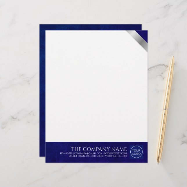 Company Logo Modern Royal Blue Leather Letterhead (Front/Back In Situ)