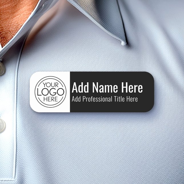 Company Logo - Name, Professional Title, Black Name Tag (Simple Nametag Template with your logo and name)