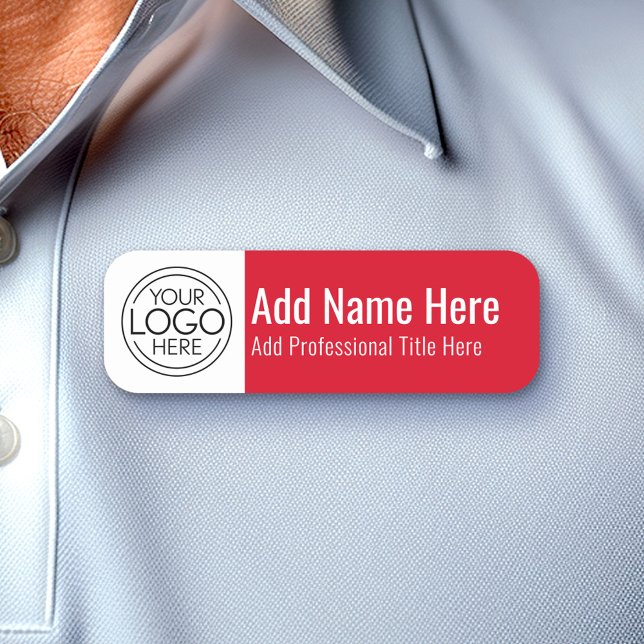 Company Logo - Name, Professional Title, Red Name Tag (Simple Nametag Template with your logo and name)