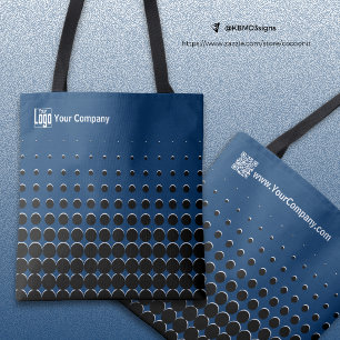 Company Logo Name QR-Code Blue Black White Dots Tote Bag