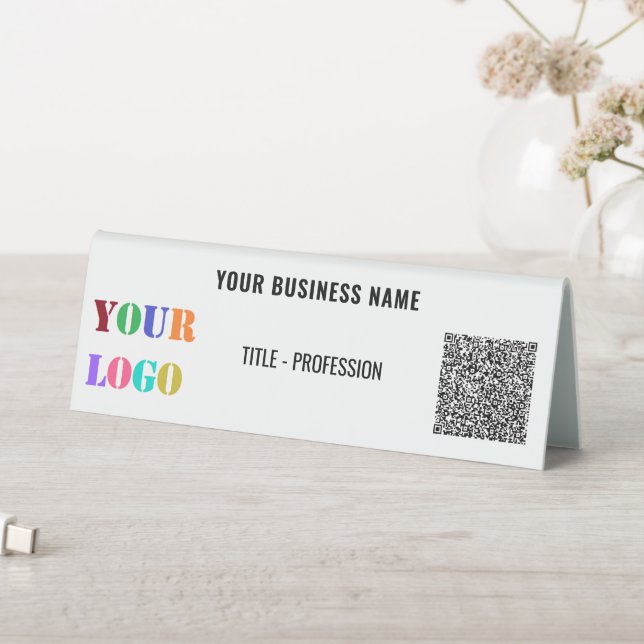 Company Logo Name QR Code Table Tent Sign Template (In SItu (Table))