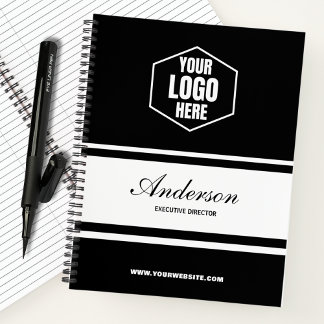 Company Logo Name Script Title Black & White Gift Notebook