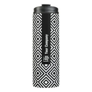 Company Logo Name Social Black & White Pattern Thermal Tumbler