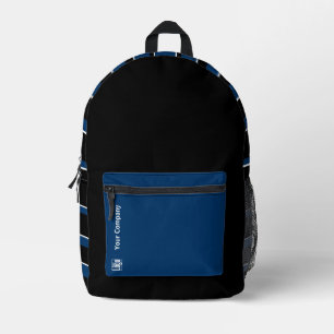 Company Logo Name Striped Blue White Black Printed Backpack