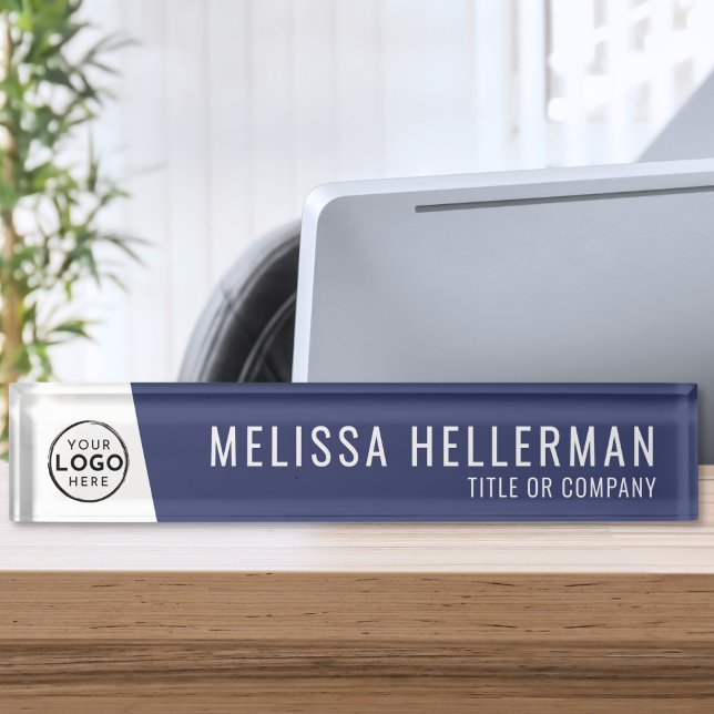 Company Logo Navy Blue Executive Professional Nameplate (Company Logo Navy Blue Executive Professional Desk Name Plate)