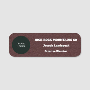 Company Logo on Copper Brown Leather Print Name Tag
