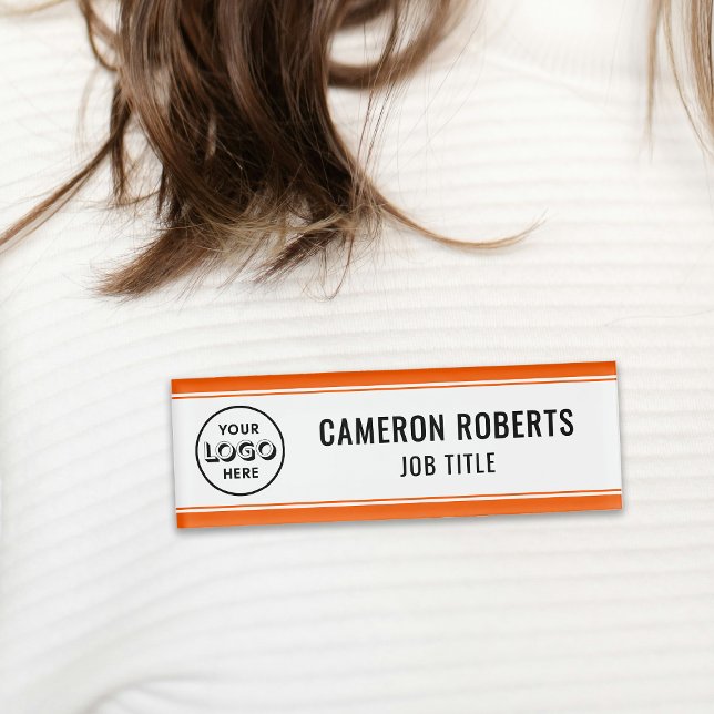 Company Logo Orange Magnetic Employee Name Tag (Creator Uploaded)