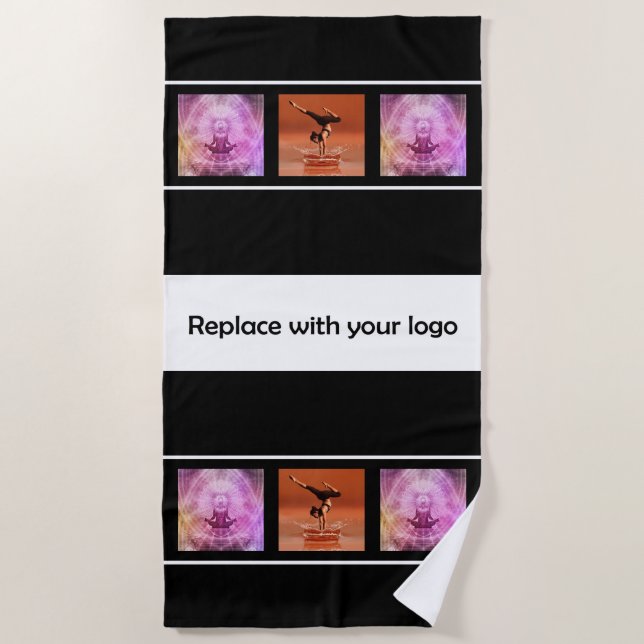 Company logo photo collage black white beach towel (Front)
