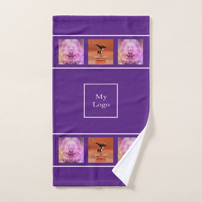 Company logo photo collage purple white hand towel (Hand Towel)