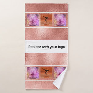 Company logo photo collage rose gold elegant bath towel