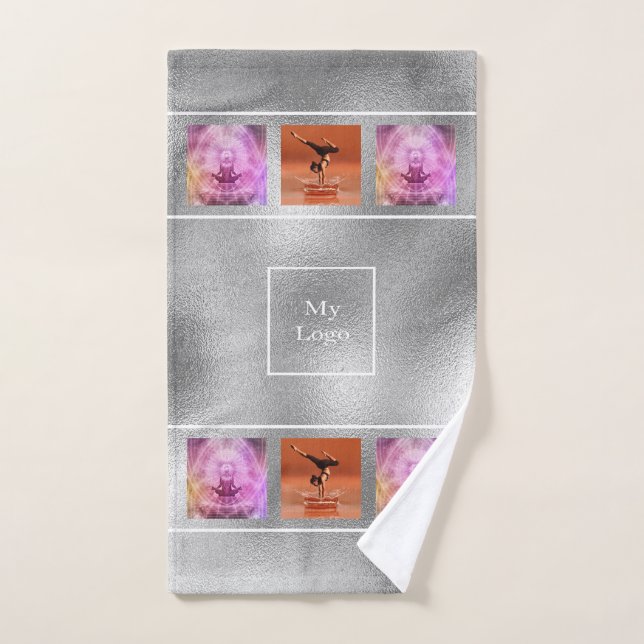 Company logo photo collage silver elegant hand towel (Hand Towel)