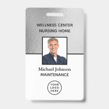 Company Logo Photo ID Silver White Employee Badge