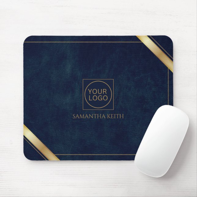 Company Logo Premium Navy Leather 2025 Custom Mouse Mat (With Mouse)