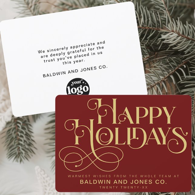 Company Logo Professional Business Gold And Red Holiday Card (Creator Uploaded)