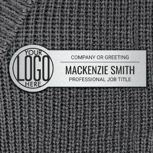 Company Logo Professional Employee Silver & Black Name Tag