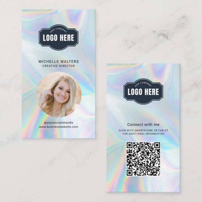 Company Logo QR Code Employee Photo Business Card (Front/Back)