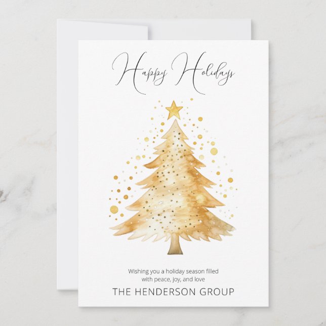 Company Logo QR Code Happy Holidays Christmas Tree Holiday Card (Front)