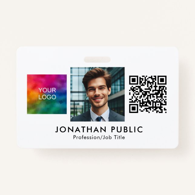 Company Logo QR Code ID Card Employee Photo ID Badge (Front)