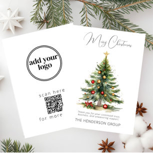 Company Logo QR Code Merry Christmas Tree Holiday Card