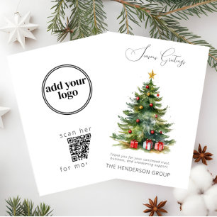 Company Logo QR Code Seasons Greeti Christmas Tree Holiday Card