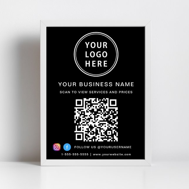 Company Logo QR Code Social Media Black Poster (Creator Uploaded)