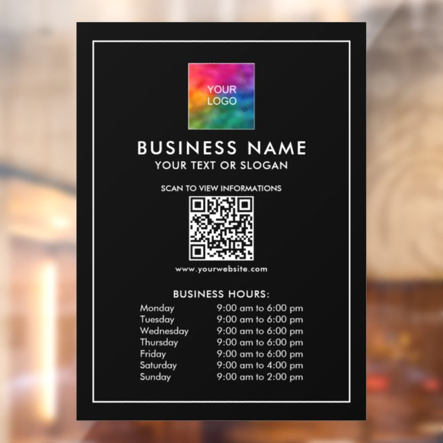 Company Logo QR Code Template Business Hours  Window Cling (Sheet 2)