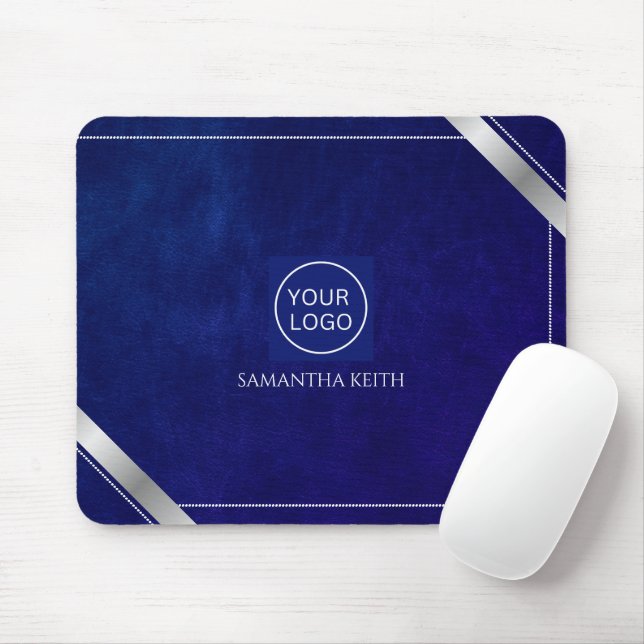 Company Logo Royal Blue Leather 2025 Custom Mouse Mat (With Mouse)