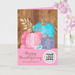 Company Logo Rustic Pink Thanksgiving Pumpkins Card