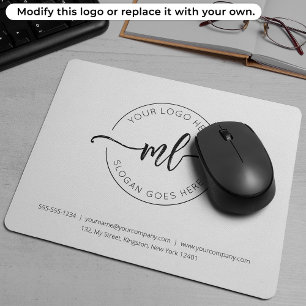 Company Logo Simple Monogram Initials White Mouse Mat
