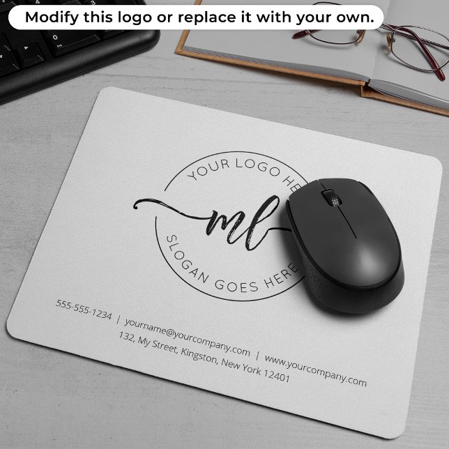 Company Logo Simple Monogram Initials White Mouse Mat (Creator Uploaded)
