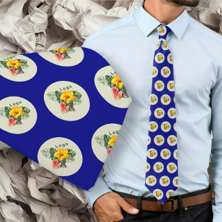 Company Logo Small Pattern Navy Blue Tie