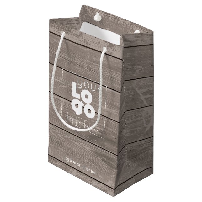 Company Logo Small Wood Print Paper Shopping Bag (Front Angled)