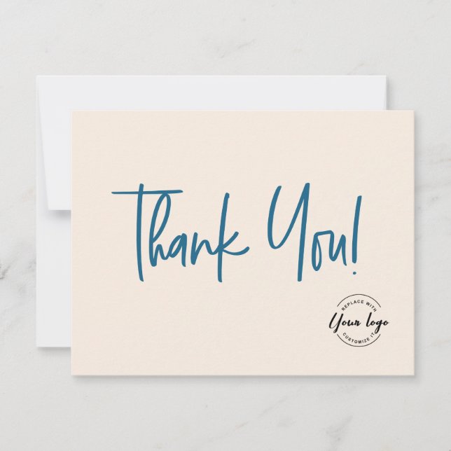 Company Logo Social Blue cream Modern script  Thank You Card (Front)