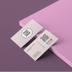 Company Logo Social Media QR Code Pink Elegant   Business Card